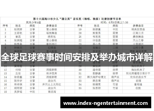 全球足球赛事时间安排及举办城市详解